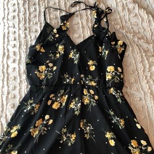 Black, short, floral sun dress
